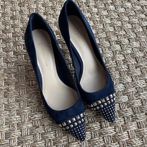BCBG Studded Navy Suede Heels